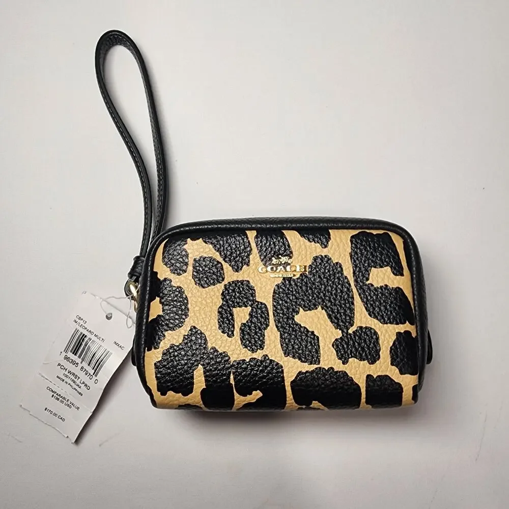 NWT Coach CBP13 Pouch Wristlet with Leopard Print